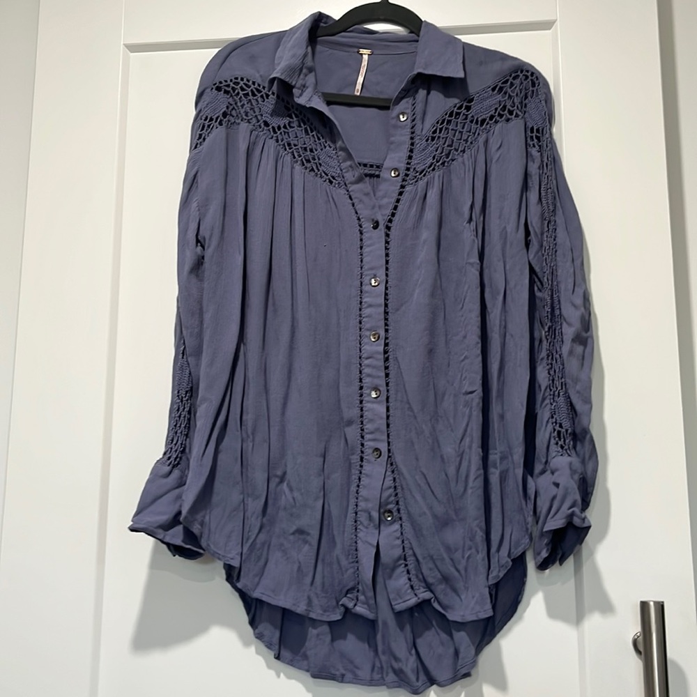 Blue Free People long sleeve blouse